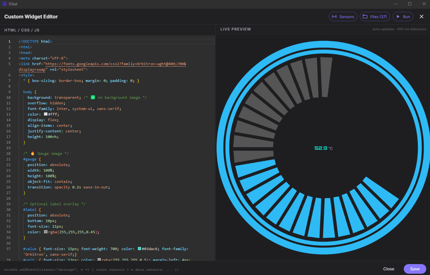 XStat Custom Widget Editor
